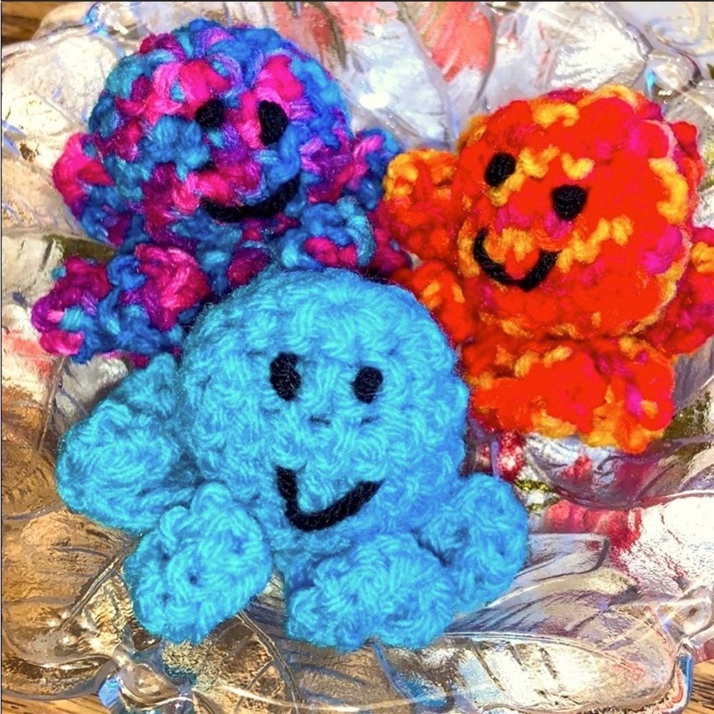 HAND CRAFTED Crochet Organic Catnip Colorful Two Octopus Interactive Cat Toys - Picture 6 of 10